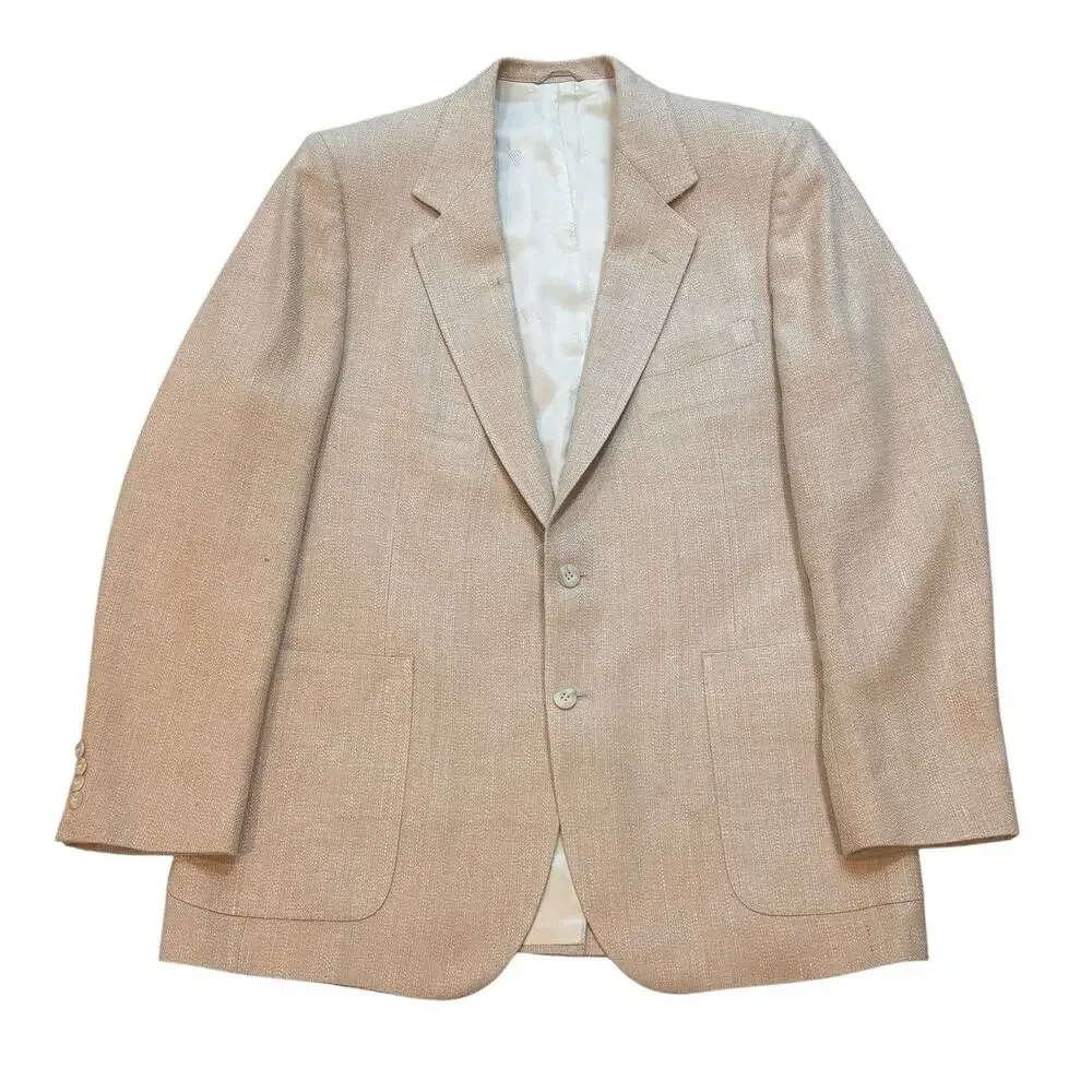 Lanvin Paris New York Vintage 80s Light Tan Textured Linen Blazer 42R*